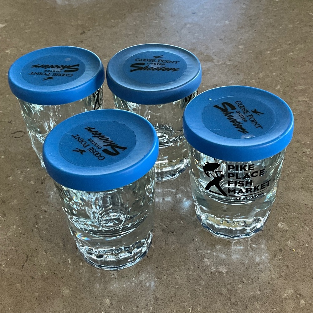 Pike Place Fish Market Shot Glasses with Blue Lids